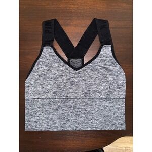 Victoria's Secret PINK Seamless‎ Sports Bra Cropped Top Grey Black Size XS